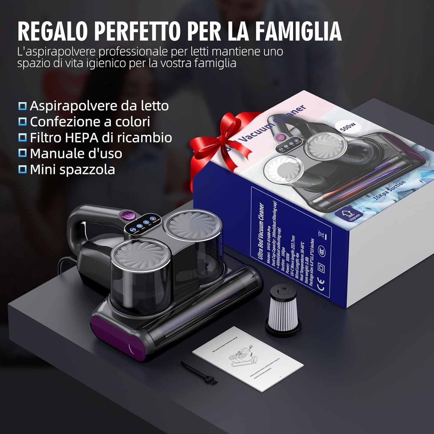 Aspirapolvere UV - Acari Antibatterica Rimuove Allergeni e Polvere