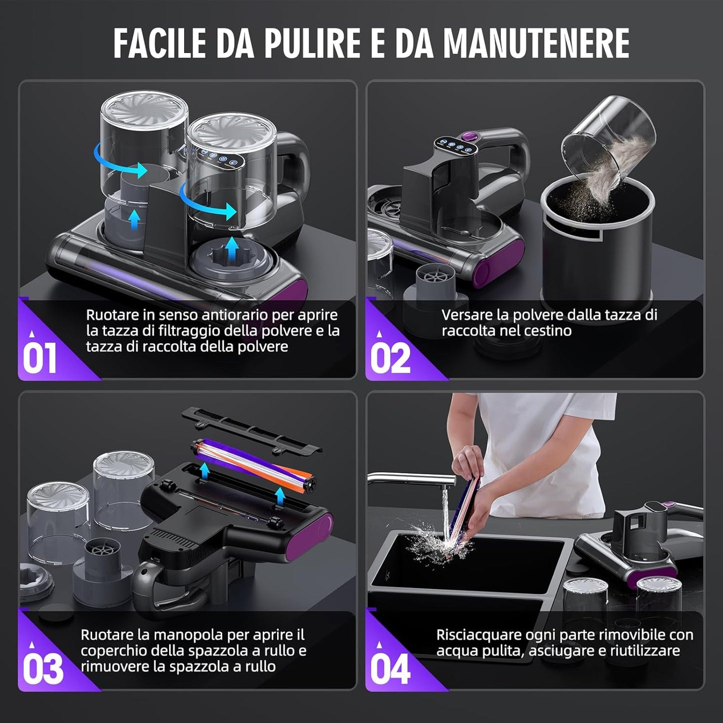 Aspirapolvere UV - Acari Antibatterica Rimuove Allergeni e Polvere