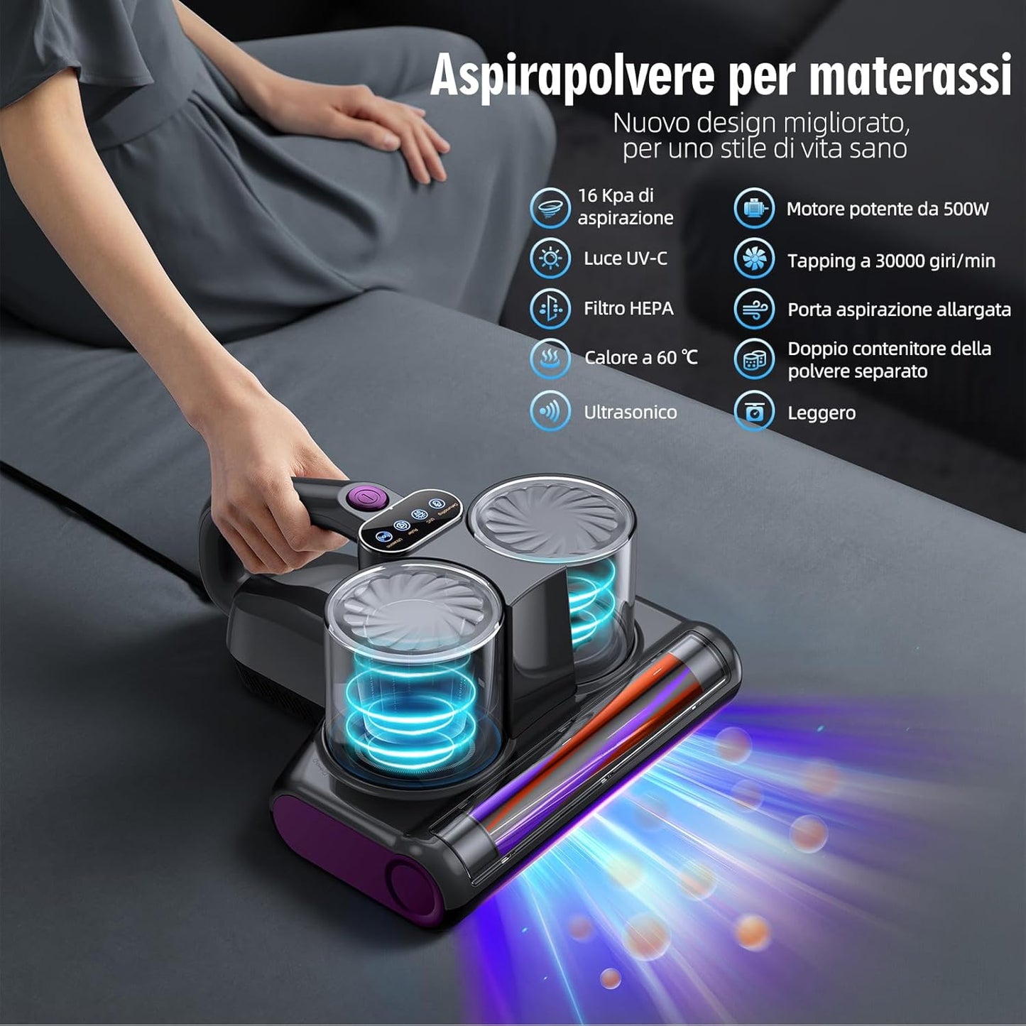 Aspirapolvere UV - Acari Antibatterica Rimuove Allergeni e Polvere